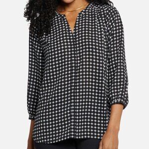 NYDJ Pintuck Blouse NWT Black and White (Dorothy Dots)